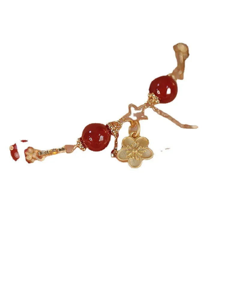 Natural red agate double layer bracelet with peach blossom decorations