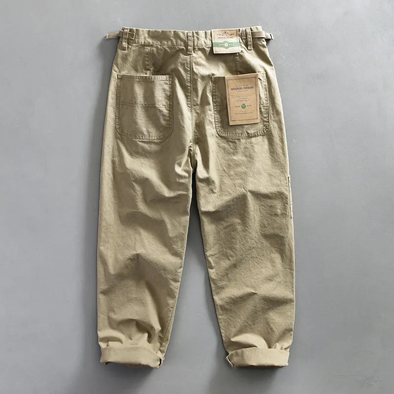 Men's cotton workwear straight leg casual trousers in brown, size 38