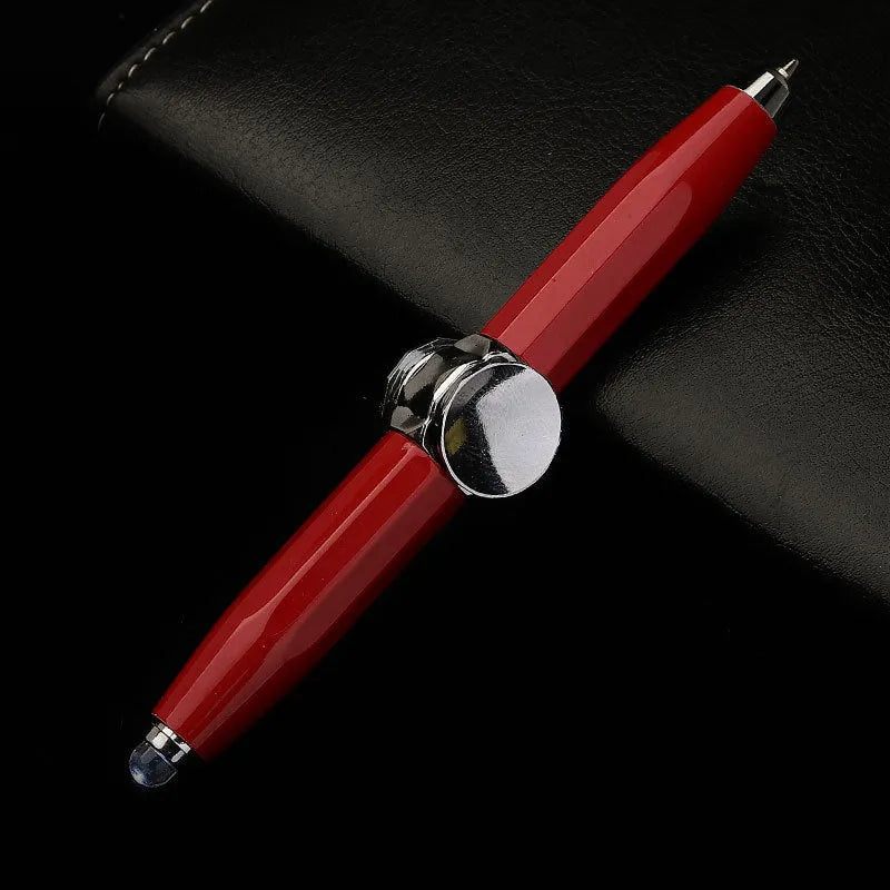 Metal LED ballpoint pen with spinning gyro mechanism showing multiple ink colour options