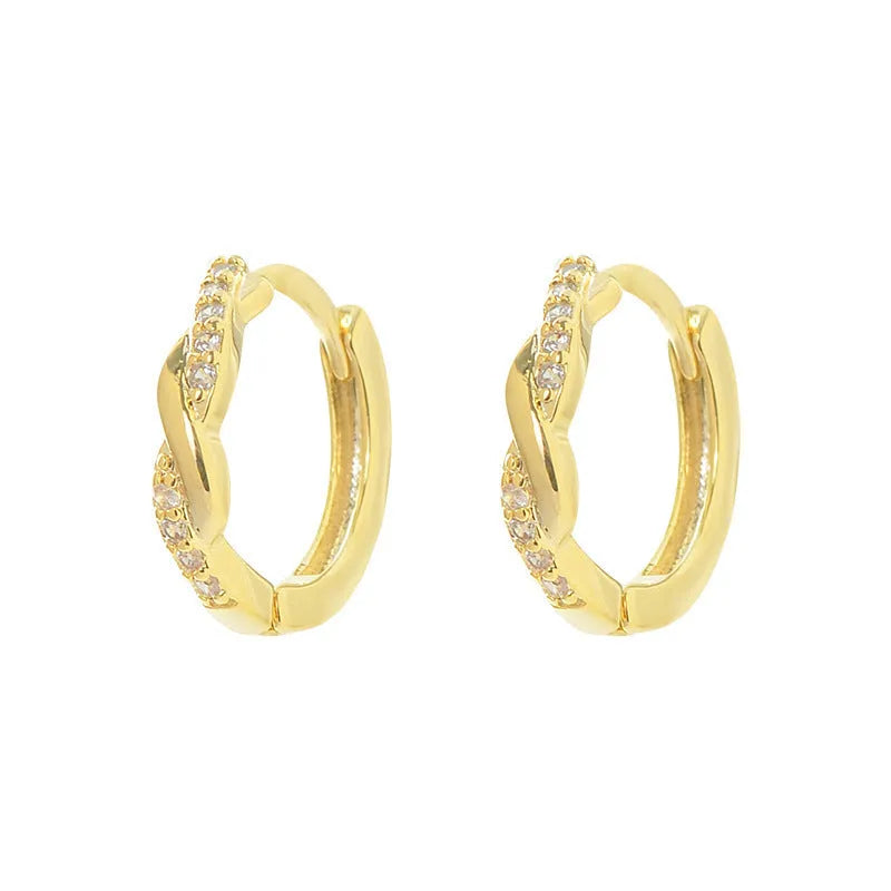 Copper geometric rope interwoven hoop earrings for women in gold or silver colour