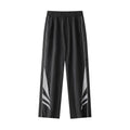 Men's grey straight-leg casual trousers with a loose plus-size fit and button fly.