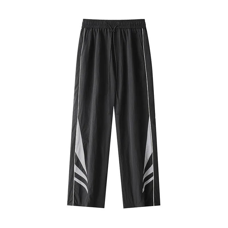 Men's grey straight-leg casual trousers with a loose plus-size fit and button fly.