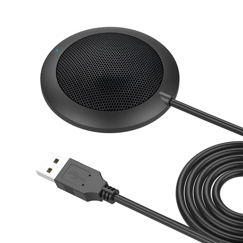 Black USB omnidirectional microphone with zinc alloy construction and metal mesh cover