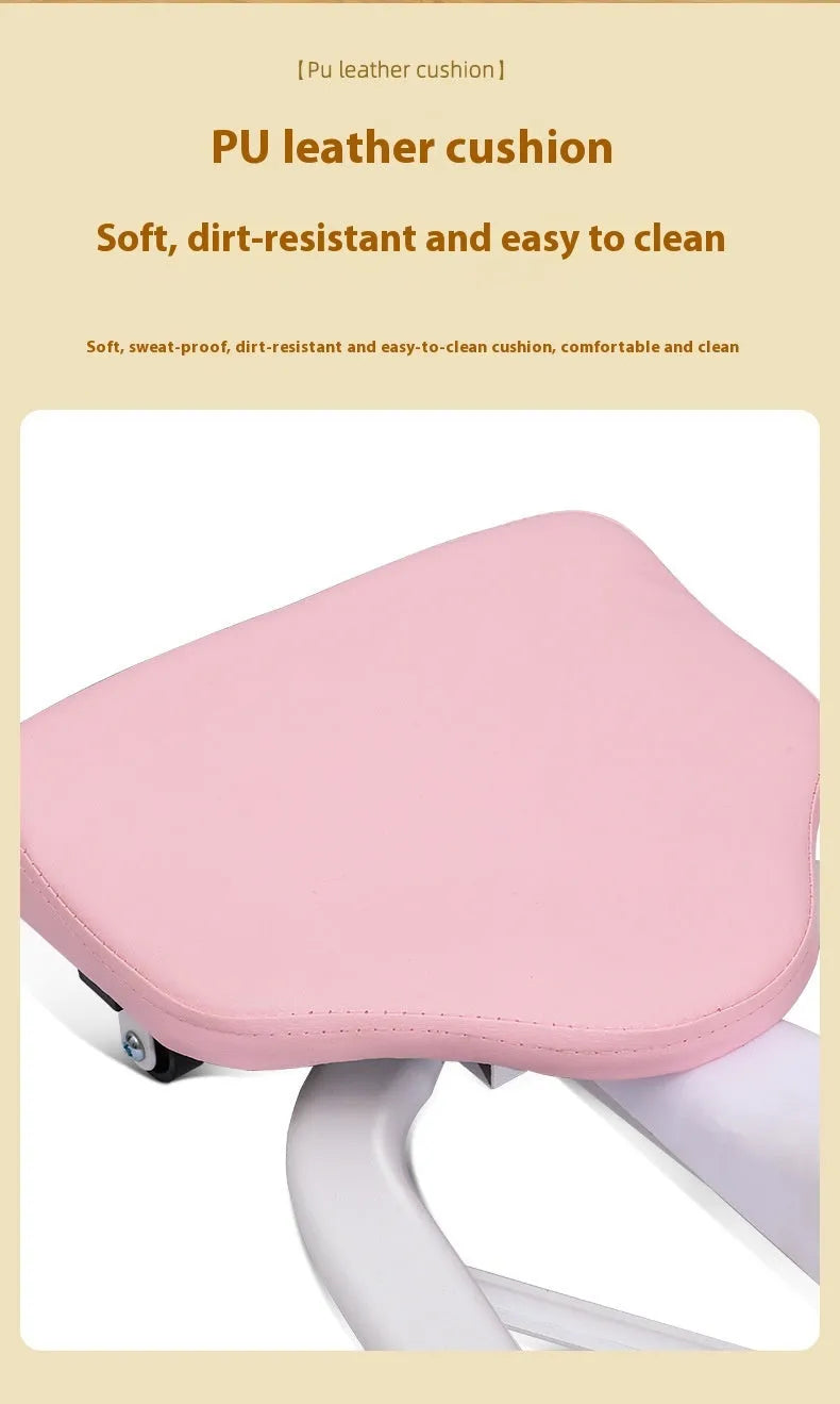 Steel pipe leg stretching equipment with foam padding in pink or blue with optional backrest