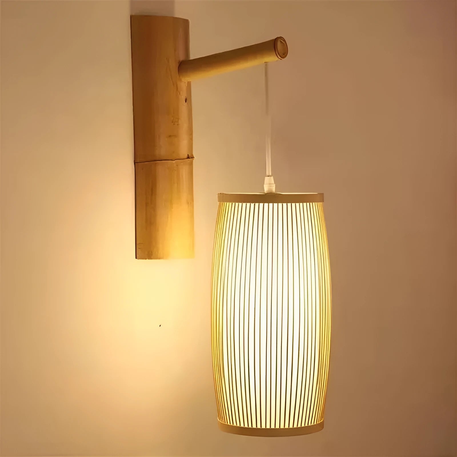A woven bamboo plait lamp, 35cm tall, for hallway or staircase decoration