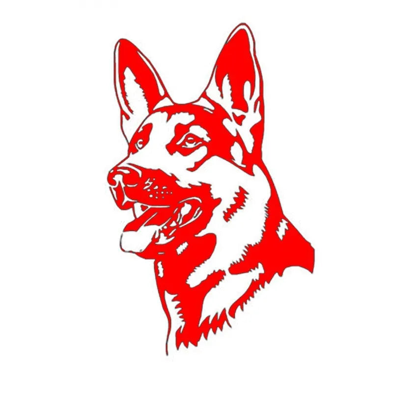 Reflective vinyl car sticker featuring an Alsace Shepherd hunting dog, measuring 13 by 8 centimetres.