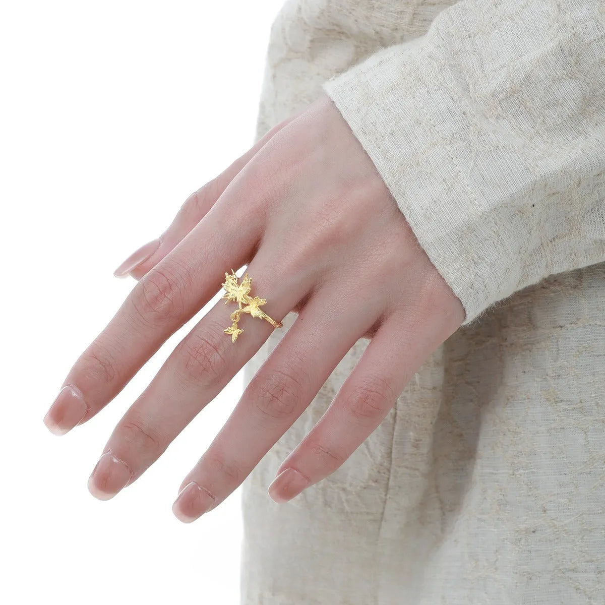 Silver butterfly ring for women with adjustable opening in gold or white gold electroplating finish