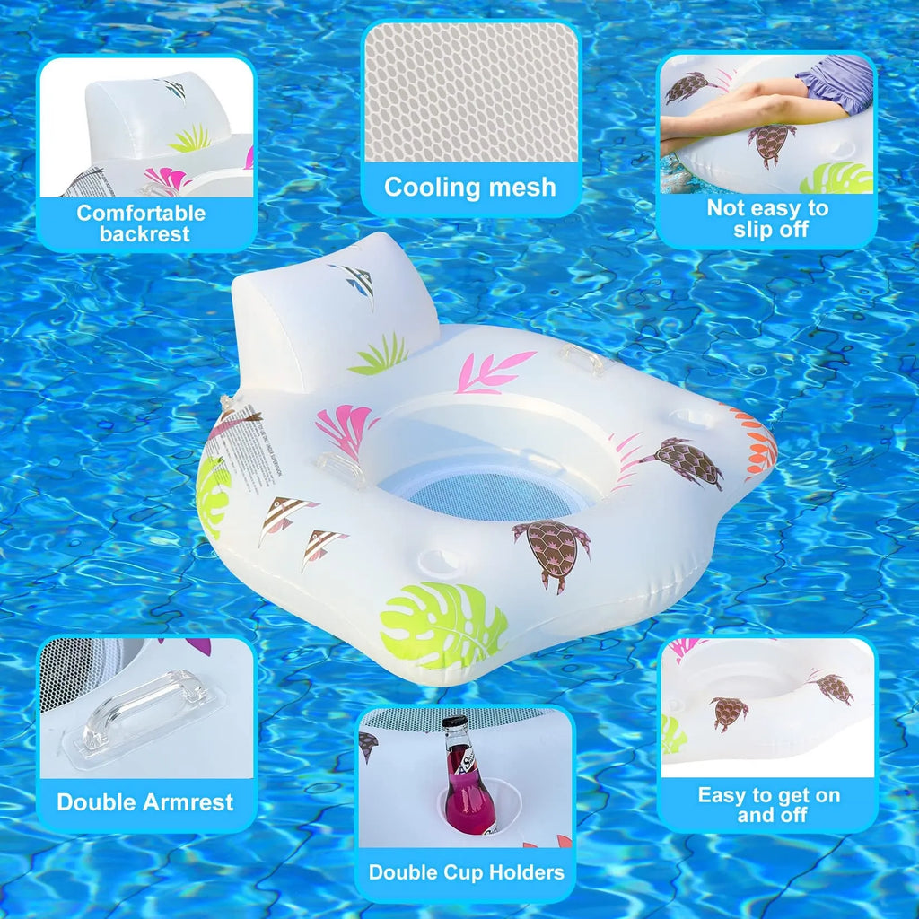 White U-shaped inflatable float with luminous design for pool lounging