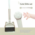 Beige plastic broom and dustpan set standing in a rotating long brush holder.