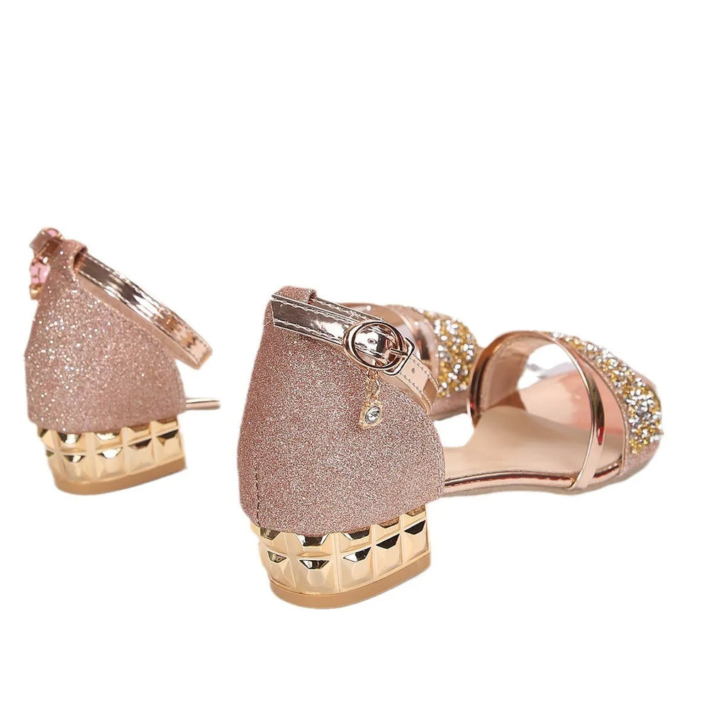 Women's plus size Roman style rhinestone sandals with buckle fastening and exposed toe fish mouth shape
