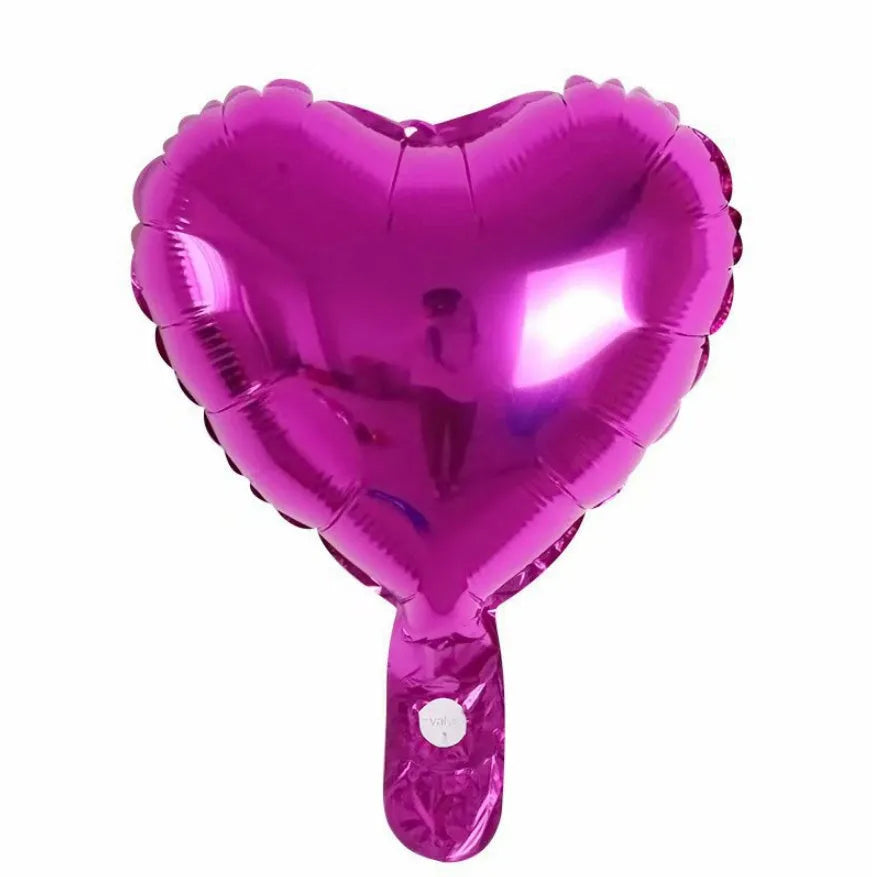 Five aluminium foil peach heart balloons in metallic colours arranged together