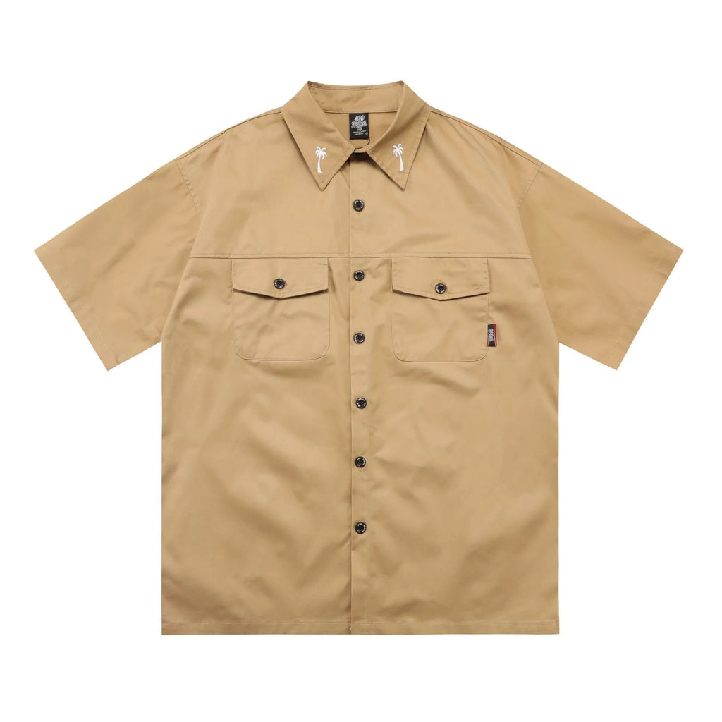 Men's black cotton blend pocket shirt with half sleeves and chest pocket