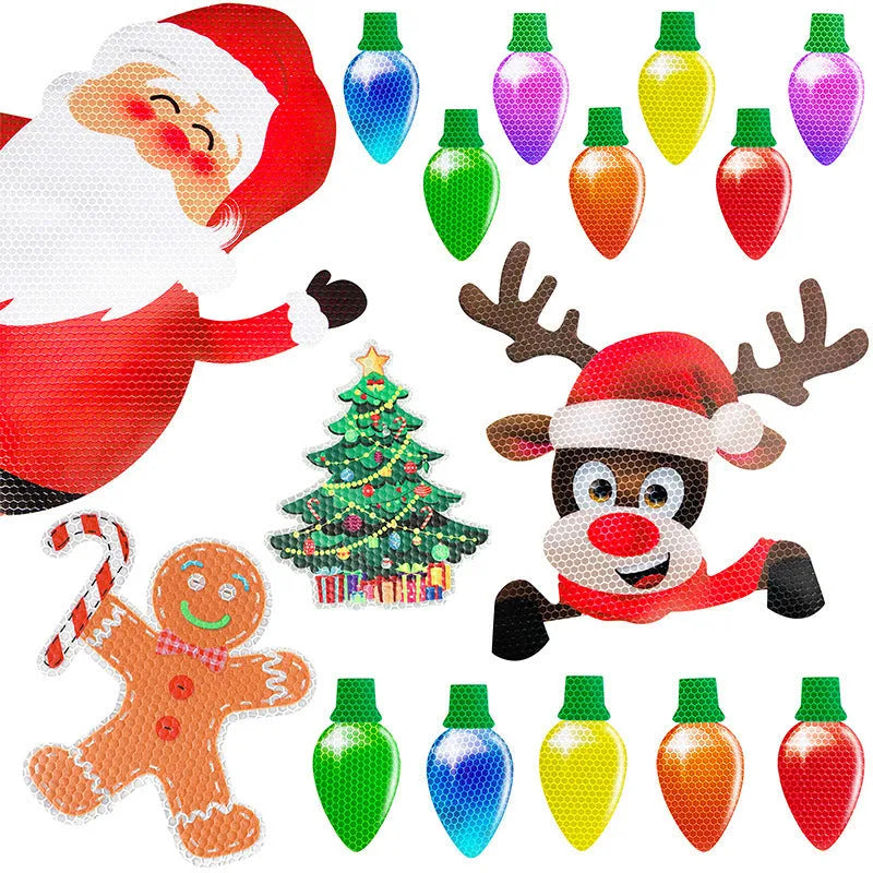 Magnetic Christmas light bulb reflective set with 24 white honeycomb bulbs and 12 magnetic wires for car and refrigerator decoration
