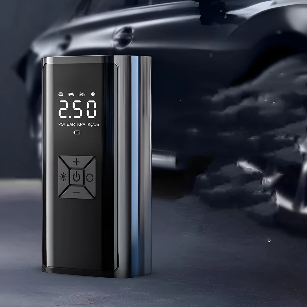 Portable wireless digital display car tyre pump with pressure gauge and USB port