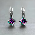 Women's copper earrings with diamond design and zircon stones in blue, colour, and green variations
