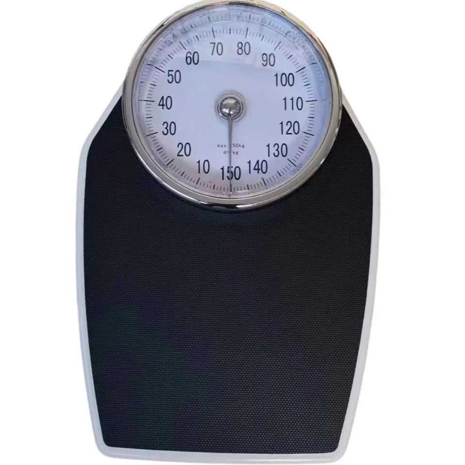 Black mechanical body weight scale with large dial display on 47x35 cm platform