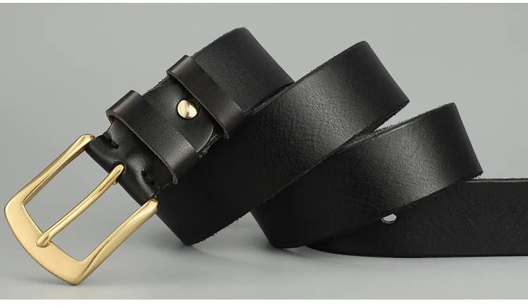 Handmade cowhide men's belt with needle buckle and bare rivet in black and khaki sizes 105cm to 140cm