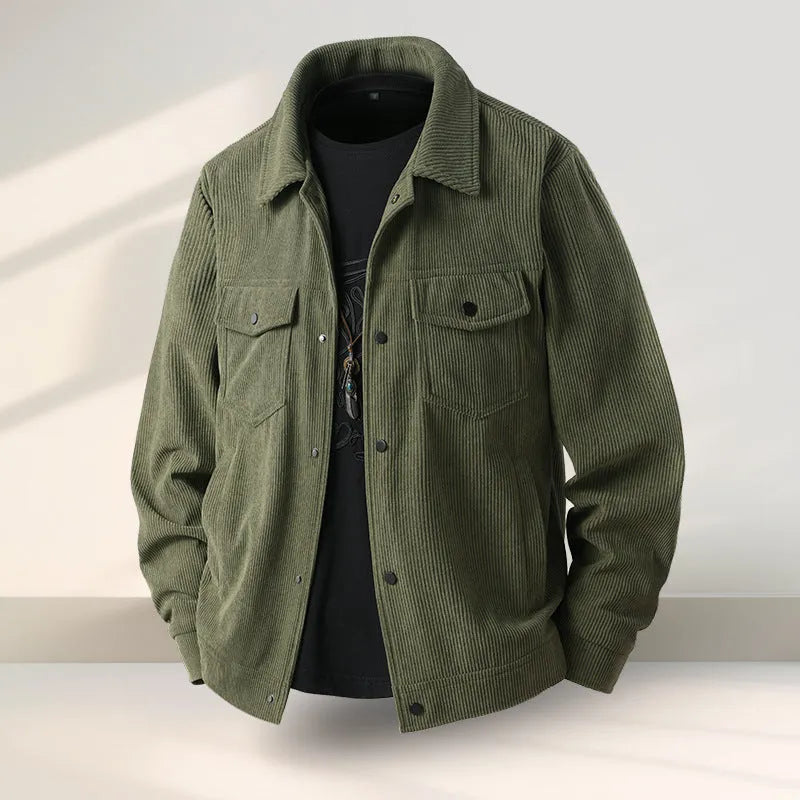 Men's slim fit casual coat in Vinylon and Lycra fabric, shown in black, coffee, white, or green.