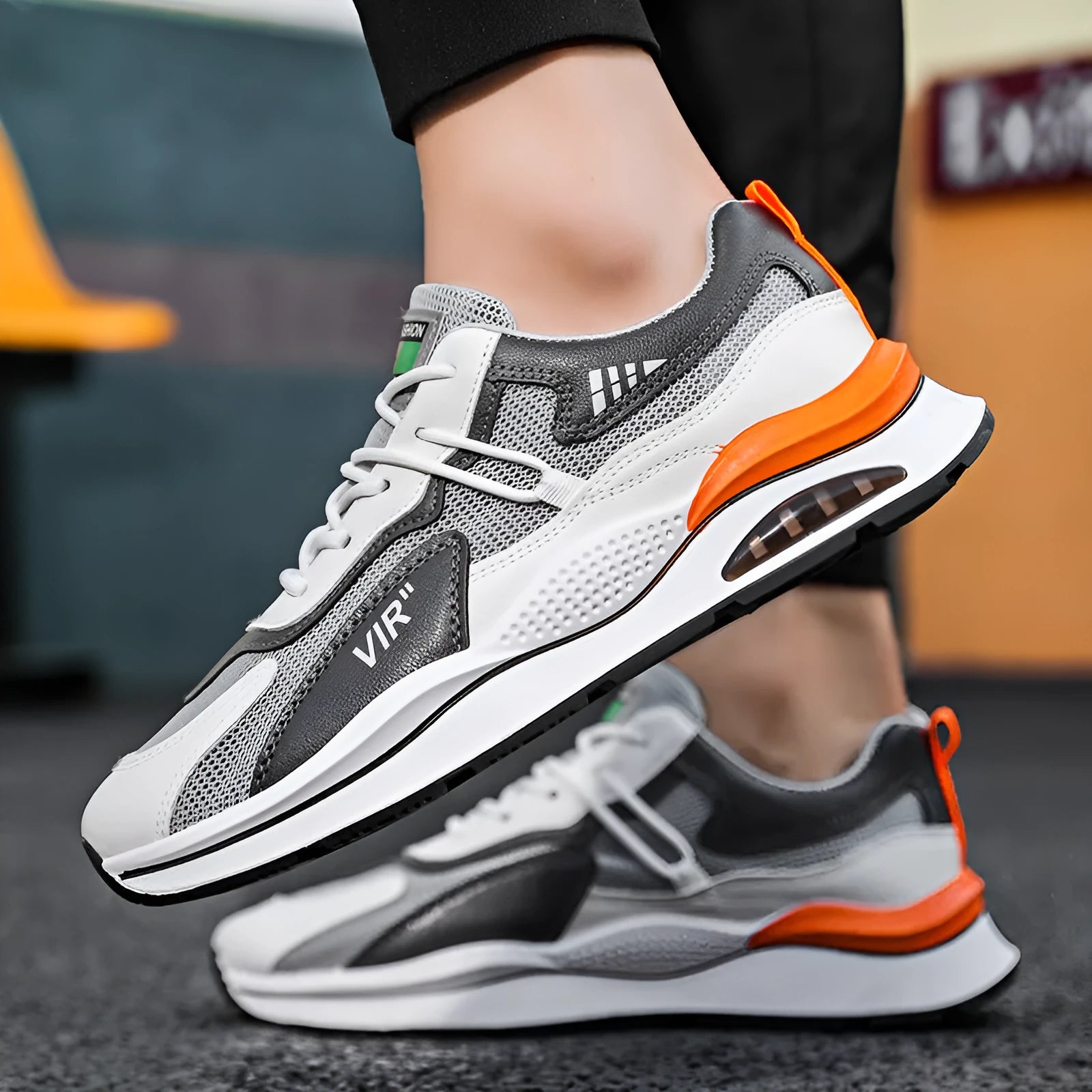 Men's grey mesh casual sneakers with round toe and EVA sole for summer running