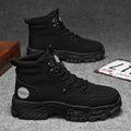 Men's black and yellow Martin boots with PU upper and injection moulded sole