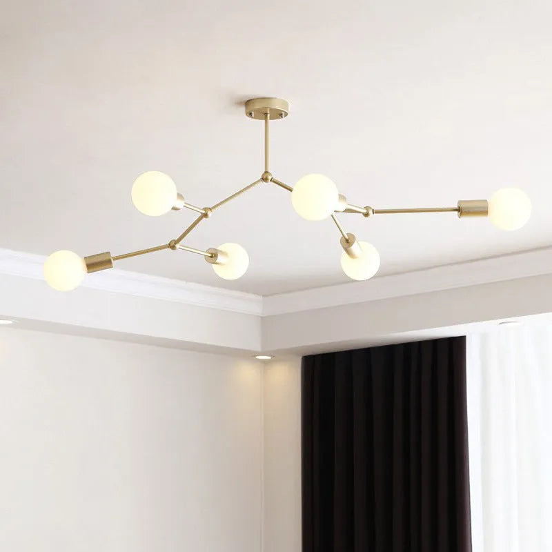 Iron chandelier ceiling lamp with multiple light heads in Nordic black or white finish