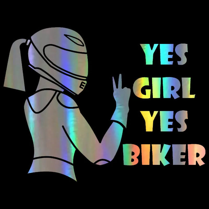 Cool girl rider waterproof car sticker with motorcycle theme, 16cm by 15cm PET vinyl