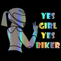 Cool girl rider waterproof car sticker with motorcycle theme, 16cm by 15cm PET vinyl