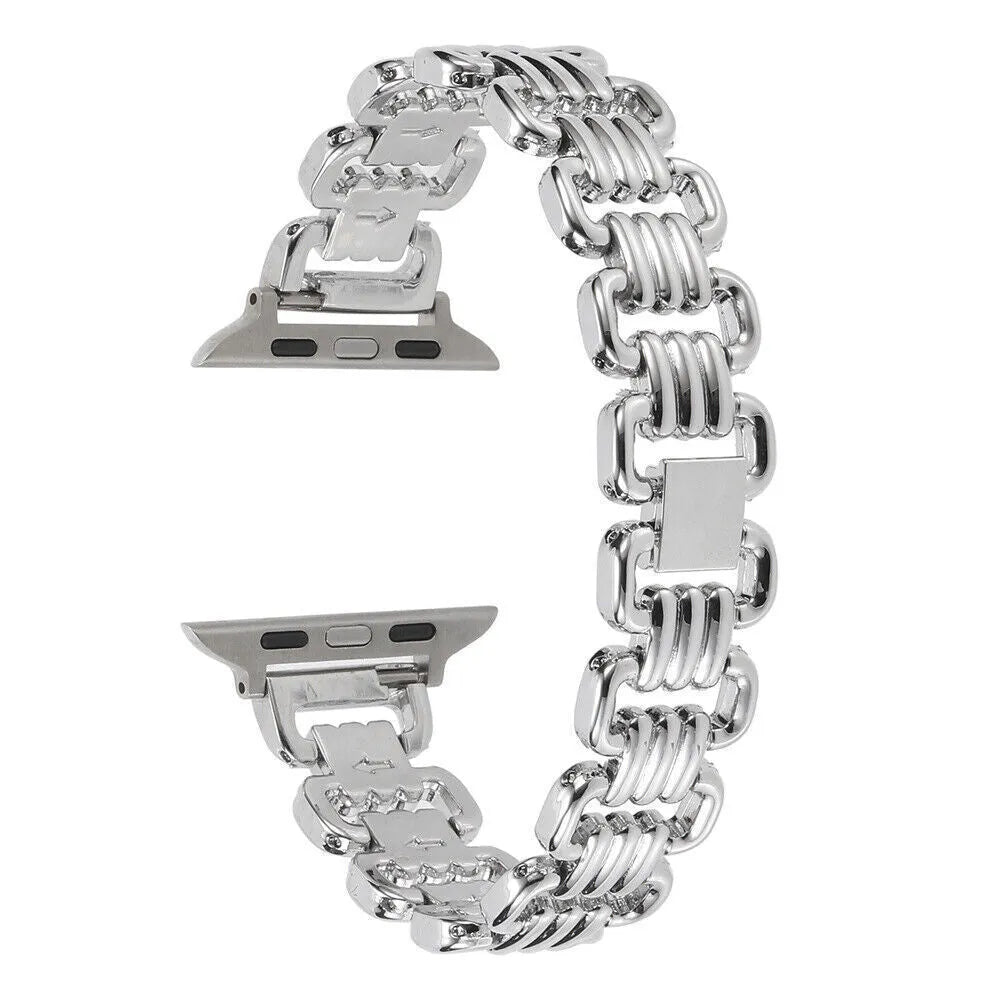 Apple Watch alloy metal replacement bracelet in silver, black, gold, rose gold, and starlight colours