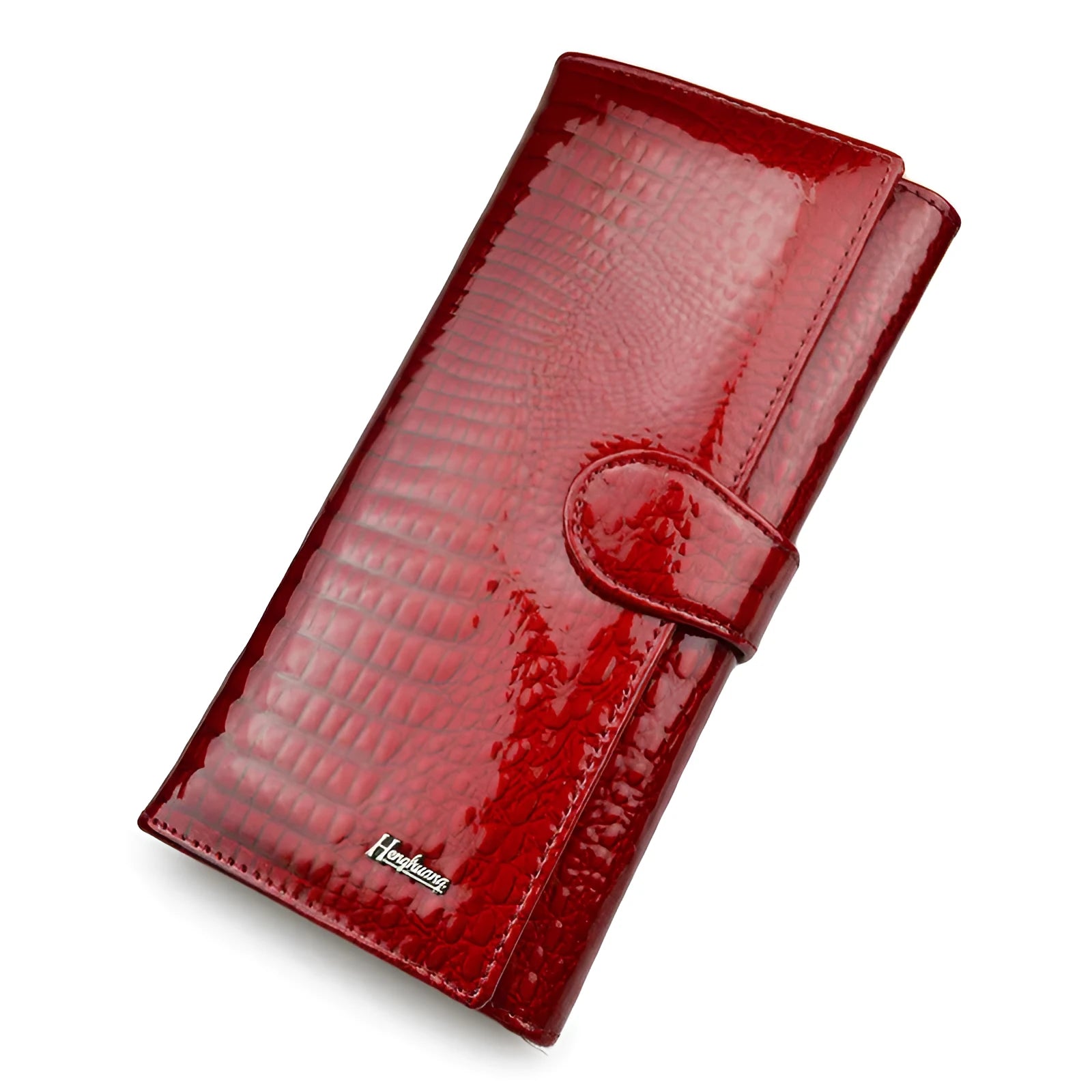 Women's genuine leather coin purse with patent leather crocodile pattern in red colour