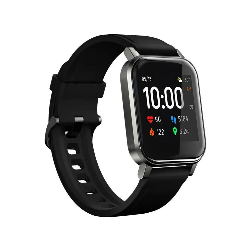 Black waterproof smart bracelet with 1.4-inch touchscreen displaying heart rate monitoring interface