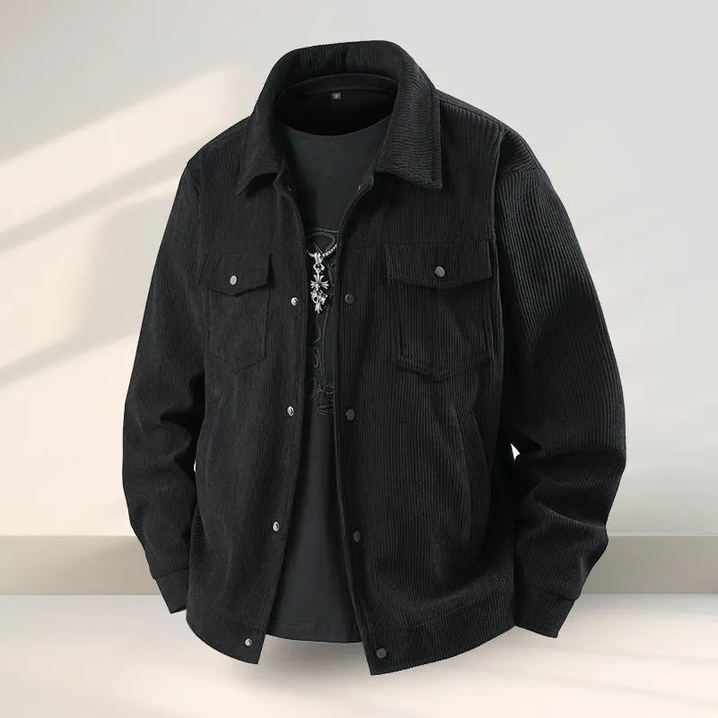 Men's slim fit casual coat in Vinylon and Lycra fabric, shown in black, coffee, white, or green.