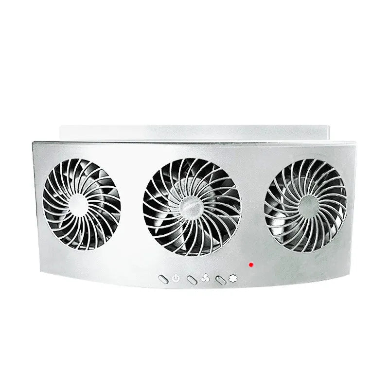 Black and white USB car ventilation fan for vehicle cabin air circulation