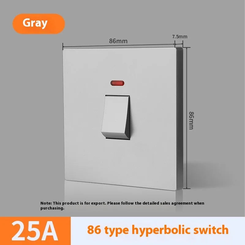 High current double break switch with illuminated panel for water heaters, in gold, grey, or white