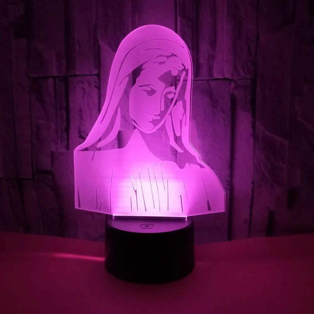 3D LED night light with laser engraved acrylic panel showing dual ring pattern illumination in multiple colours