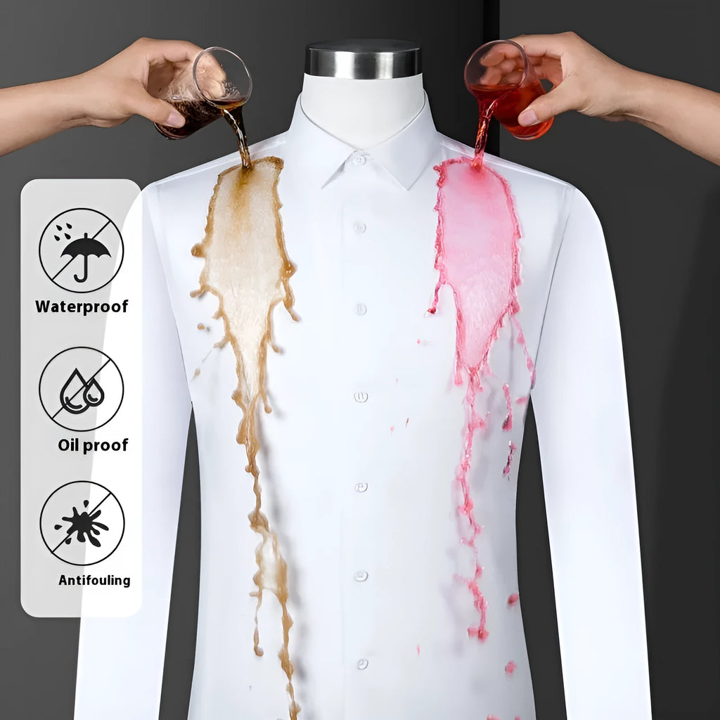 Men's waterproof bamboo fibre business shirt in slim fit cardigan style with square collar