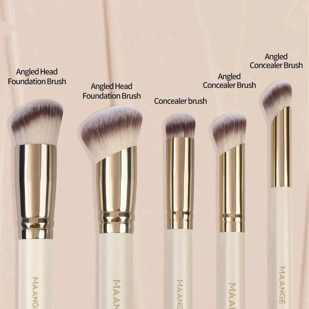 MAANGE five-piece angled blush brush set with apricot handles for powder and cream makeup application