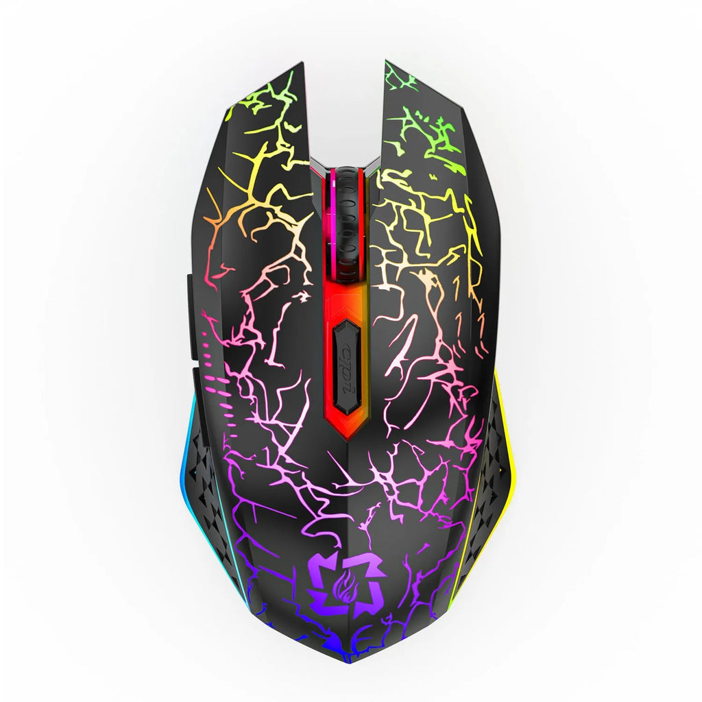 Black or white wireless gaming mouse with breathing light, 2.4G Bluetooth dual-mode, silent click, rechargeable, 132x72.3x42mm dimensions