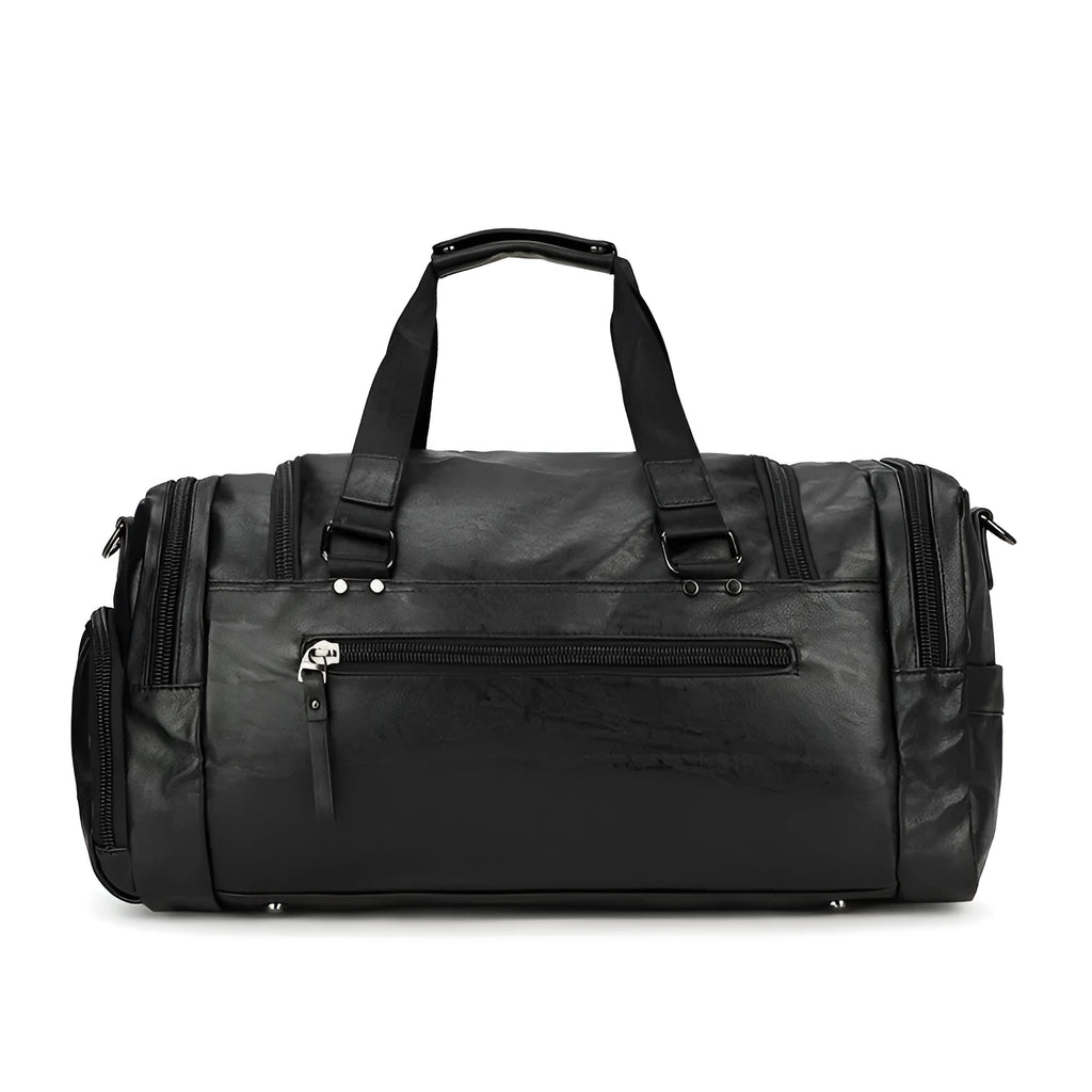 Black large capacity PU travel bag with a separate compartment for shoes