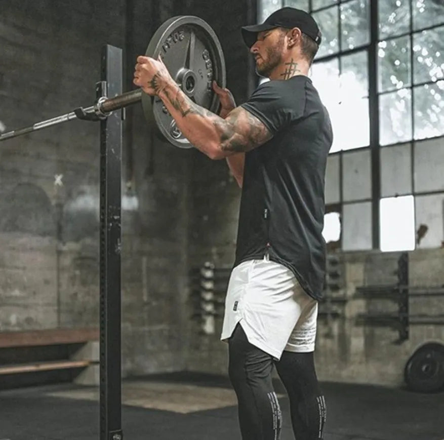 Men's plain custom gym shirt in cotton and spandex fabric, shown in Army Green colour.