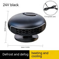 Black ABS car warm air blower heater for defrosting with long power cable, 12V or 24V model.