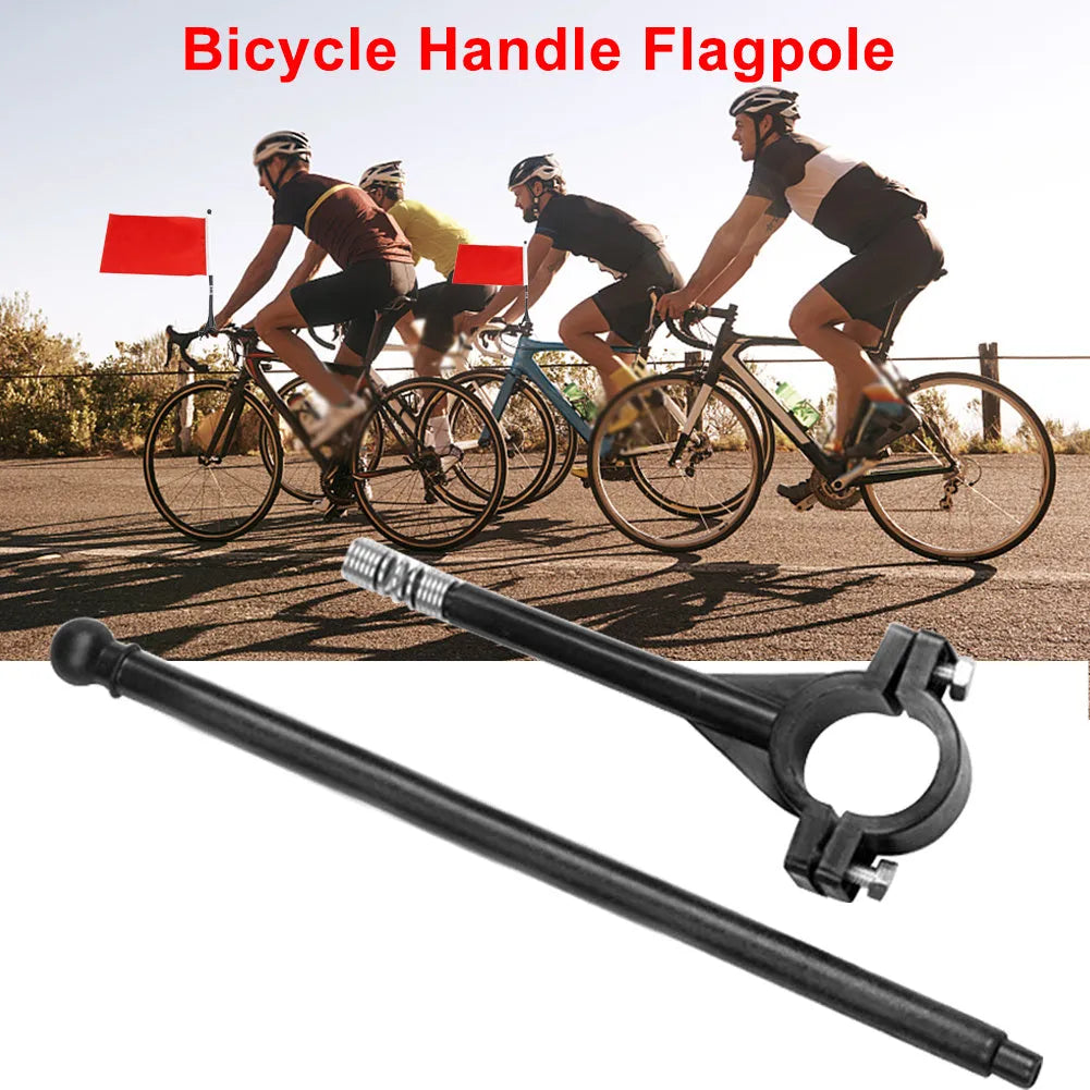 Cycling handlebar flag pole with small square polyester flag attached to plastic pole