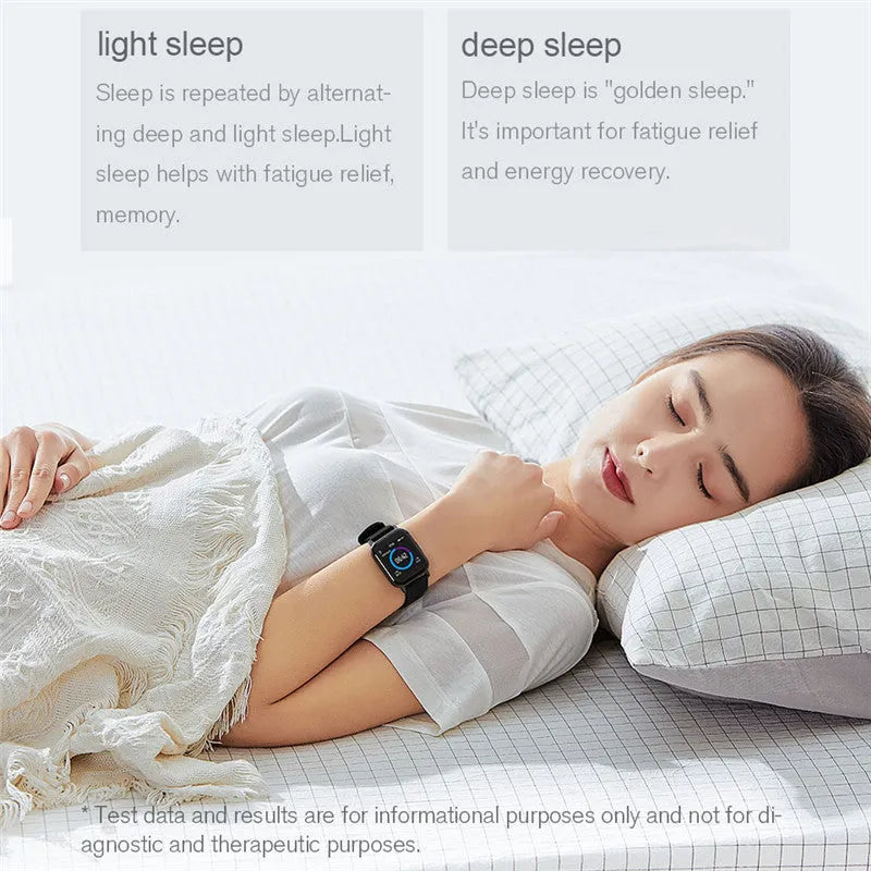 Black waterproof smart bracelet with 1.4-inch touchscreen displaying heart rate monitoring interface