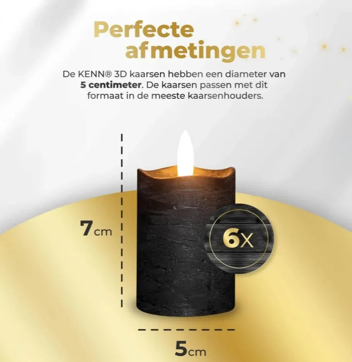 Set of four matte black LED pillar candles, each 5 cm wide and 7 cm tall.