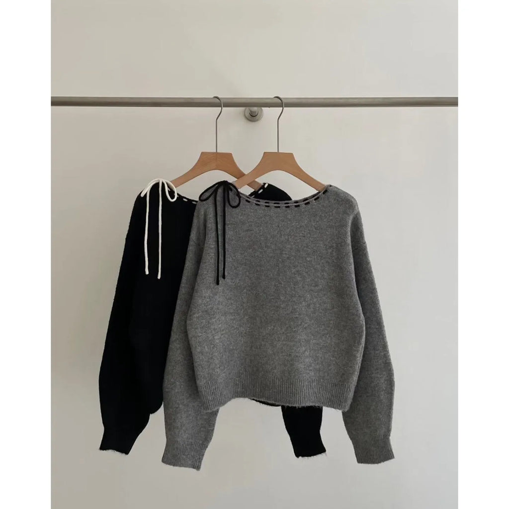 Women's grey loose-fitting knitwear pullover sweater in regenerated cellulose fibre