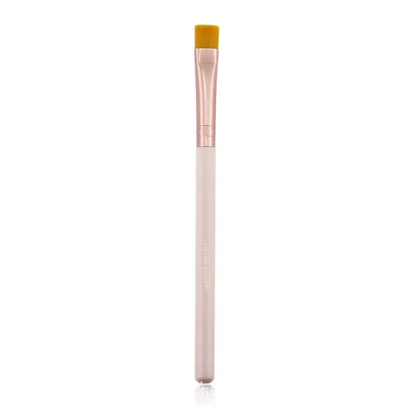 26 pink wooden-handle makeup brushes with natural wool bristles in a PU storage bag