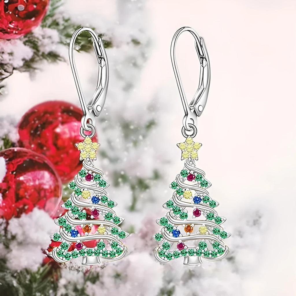 Star shaped Christmas tree earring pendant in white gold colour copper finish for women