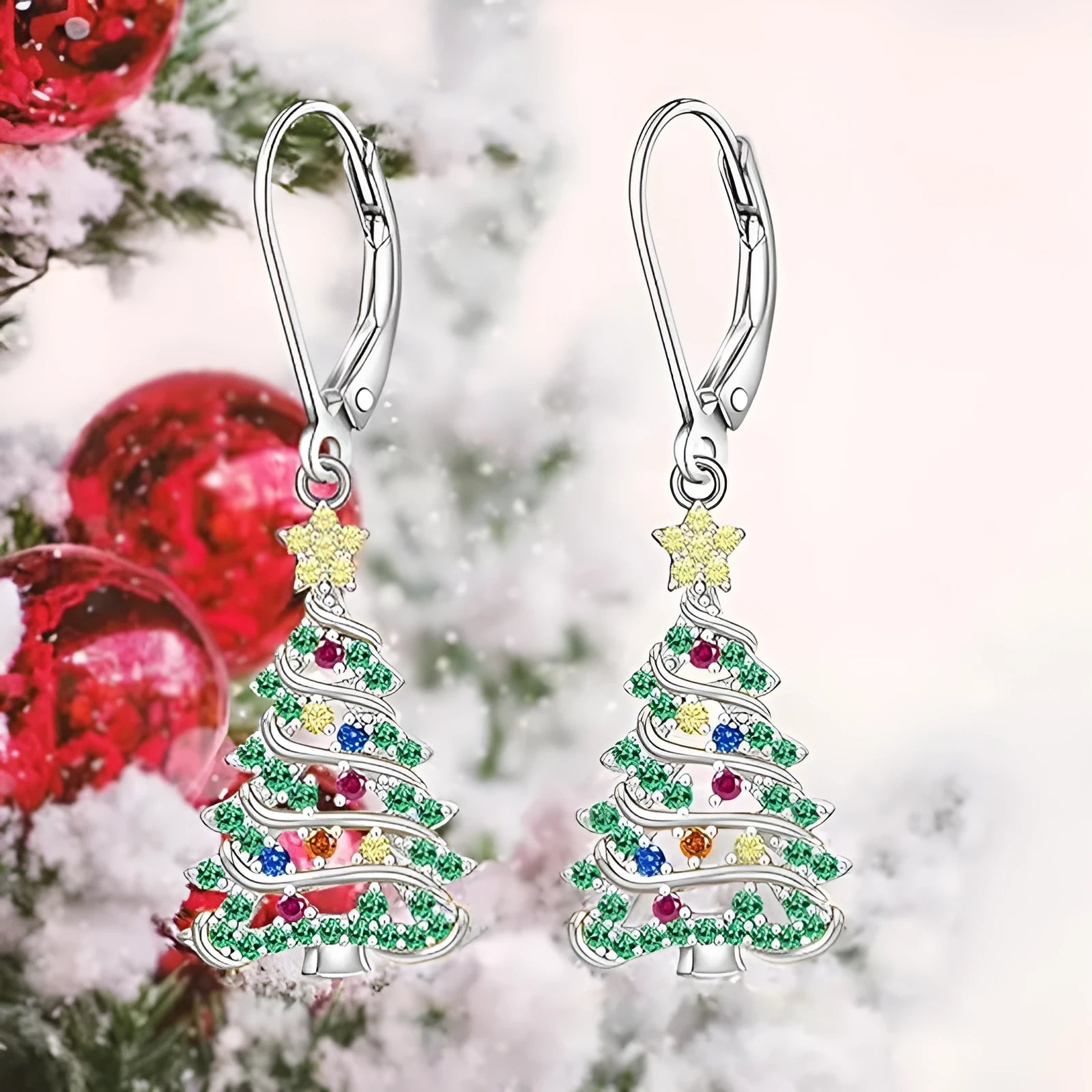 Star shaped Christmas tree earring pendant in white gold colour copper finish for women