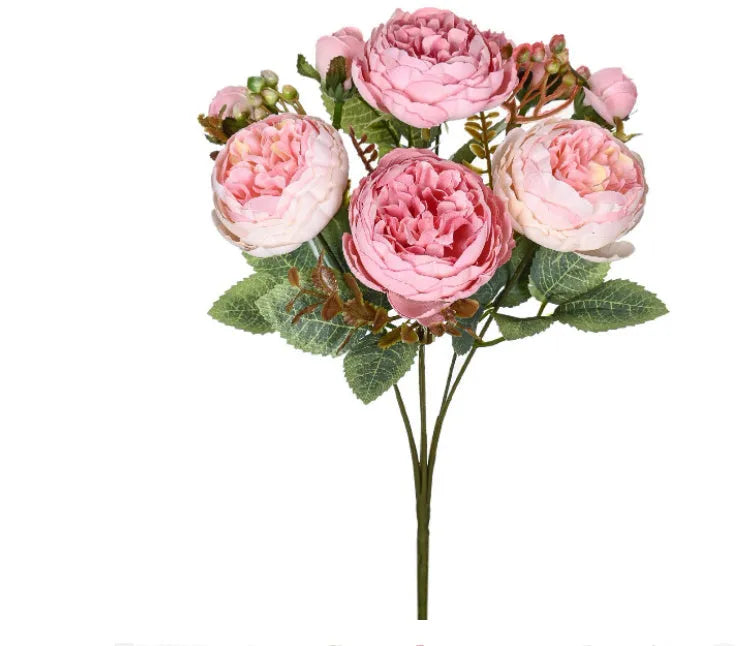 Artificial silk peony bouquet in champagne colour for home or wedding table decoration.