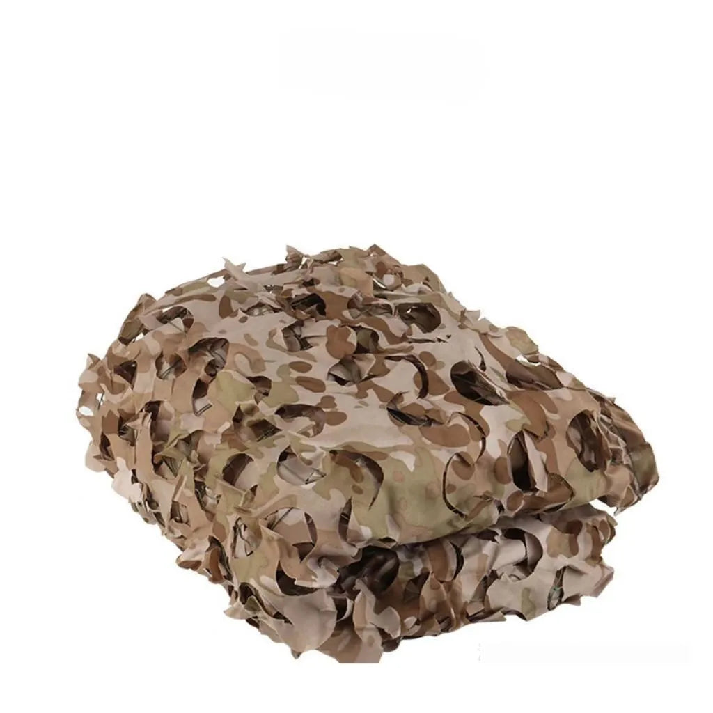 Green camouflage net cover with UV protection shown in desert camouflage pattern for outdoor use