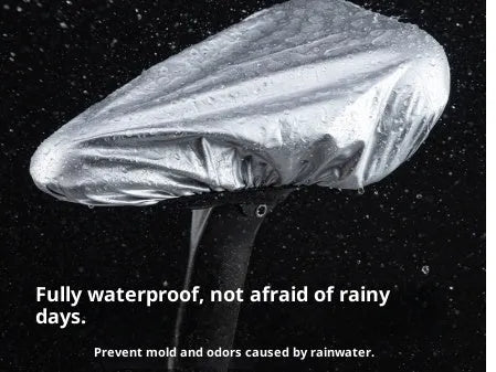 Silver outdoor cycling bike saddle rain cover made from 100% polyester on a bicycle